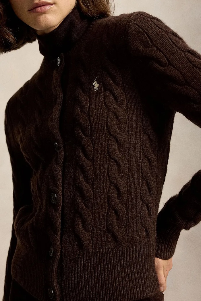 Kardigan damski wełniany Polo Ralph Lauren 211972104 brązowy