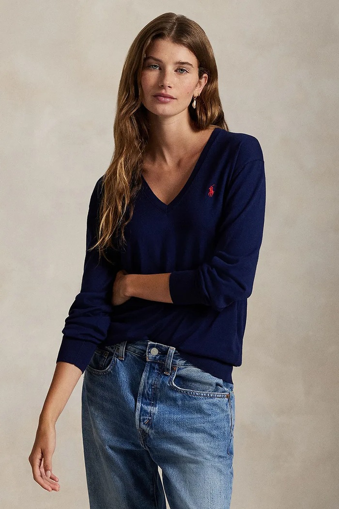 Polo Ralph Lauren sweter bawełniany gładkie granatowy 211972105