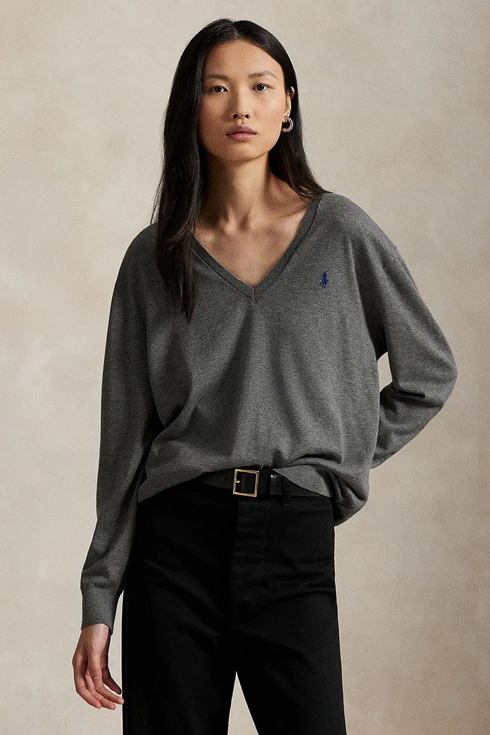 Βαμβακερό πουλόβερ Polo Ralph Lauren απλό γκρί 211972105
