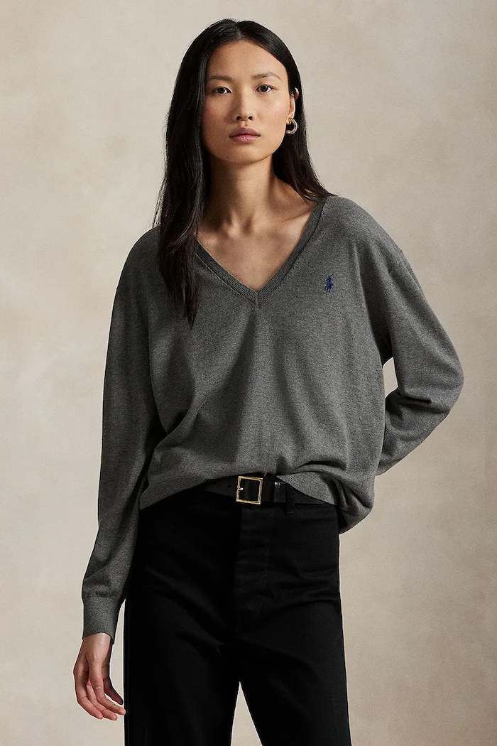 Βαμβακερό πουλόβερ Polo Ralph Lauren απλό γκρί 211972105