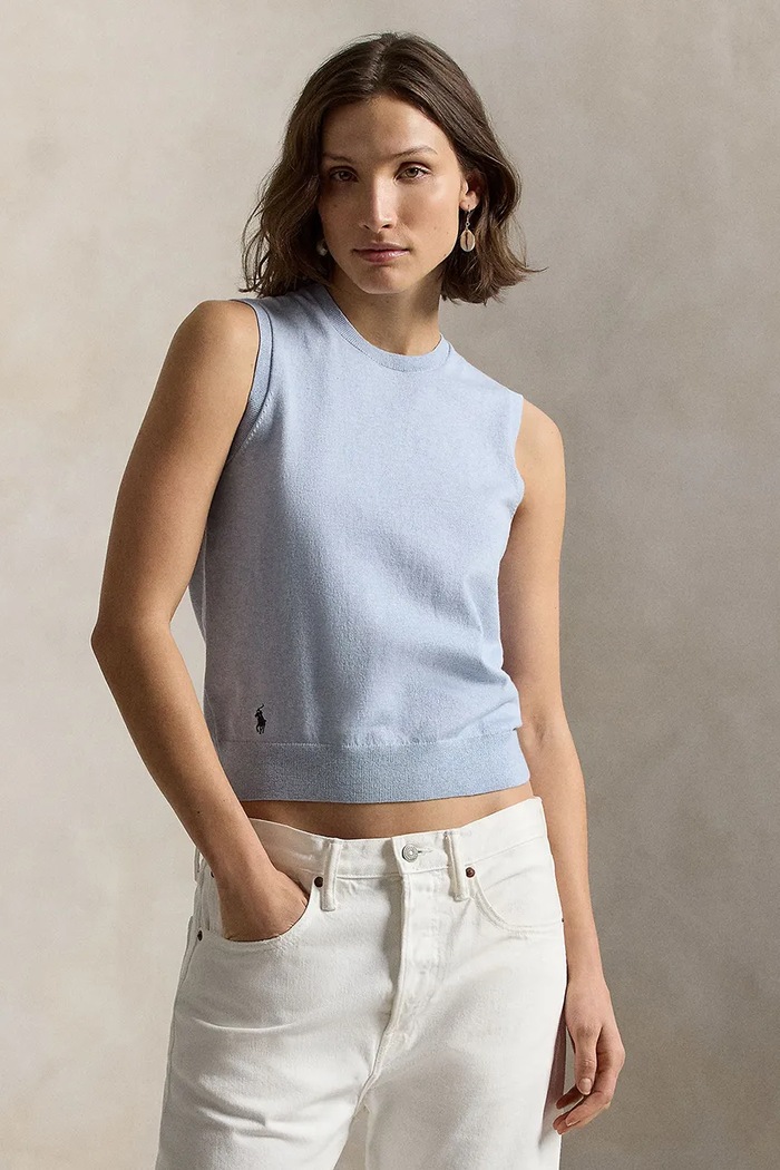 Polo Ralph Lauren mellény női pamuttal sima kék 211972111