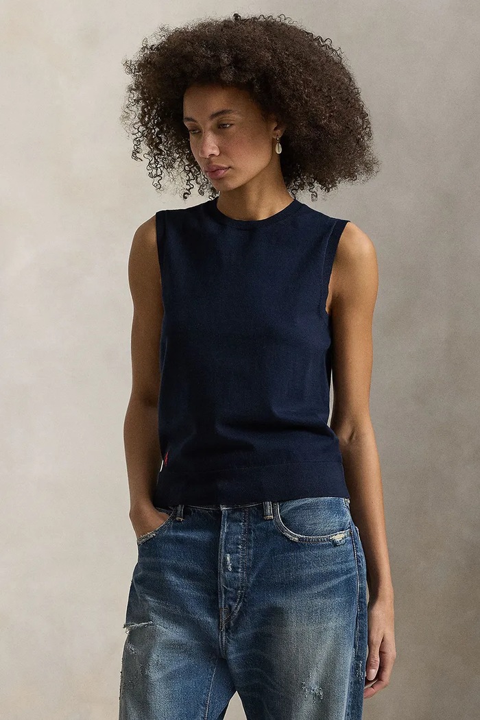 Polo Ralph Lauren kamizelka damska z bawełną granatowy 211972111