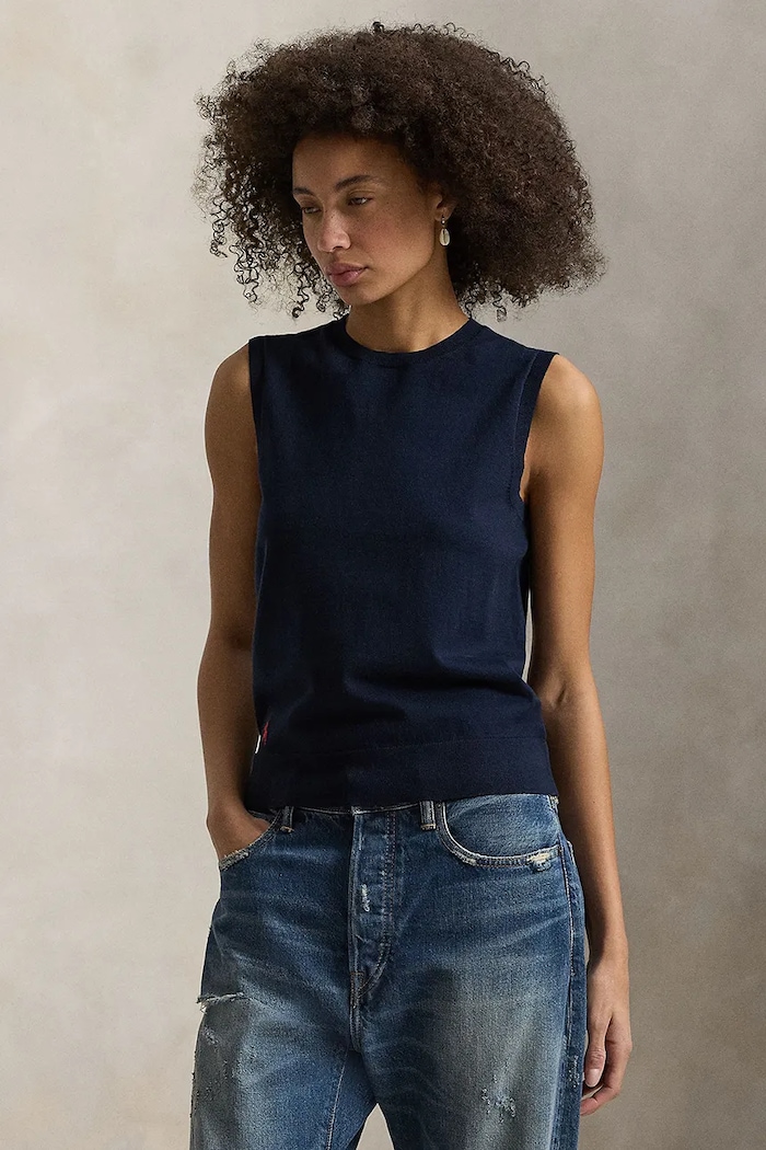 Polo Ralph Lauren kamizelka damska z bawełną granatowy 211972111