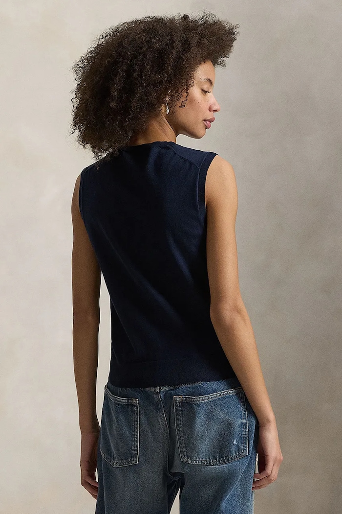 Polo Ralph Lauren kamizelka damska z bawełną 211972111 granatowy SS26