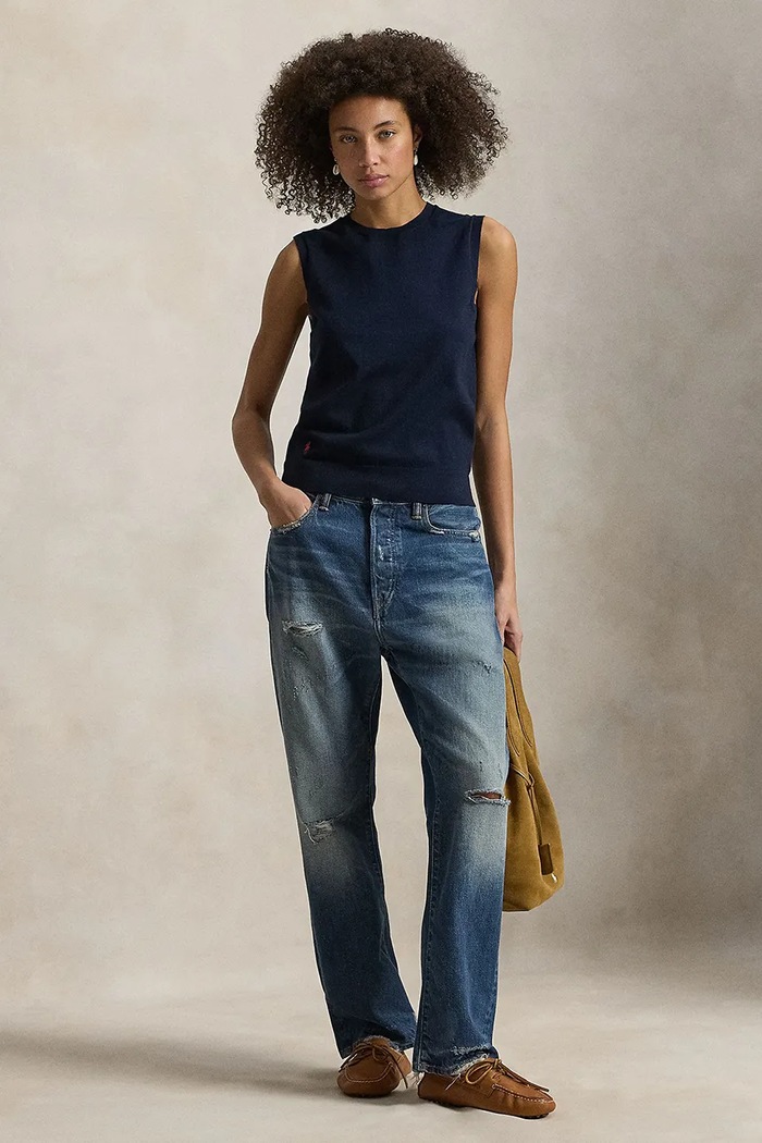 Odzież Polo Ralph Lauren kamizelka damska z bawełną 211972111 granatowy