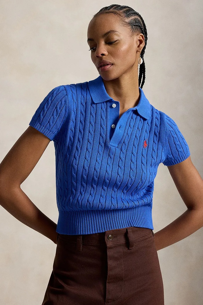 Polo Ralph Lauren sweter z krótkim rękawem damski bawełniany niebieski 211972118