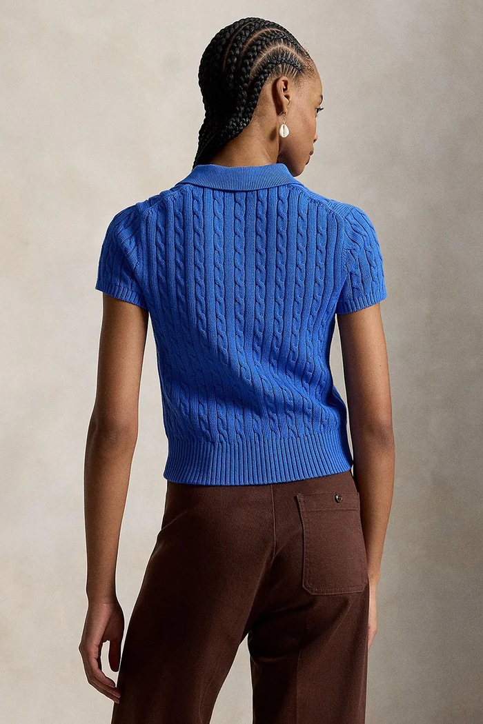 Polo Ralph Lauren sweter z krótkim rękawem damski bawełniany 211972118 niebieski SS26