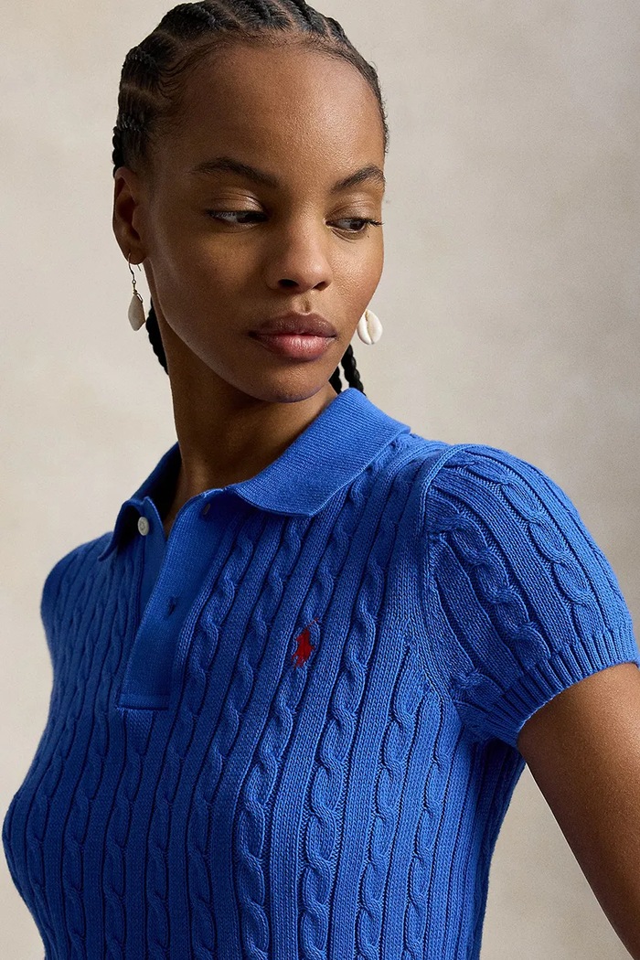 Polo Ralph Lauren sweter z krótkim rękawem damski bawełniany niebieski 211972118