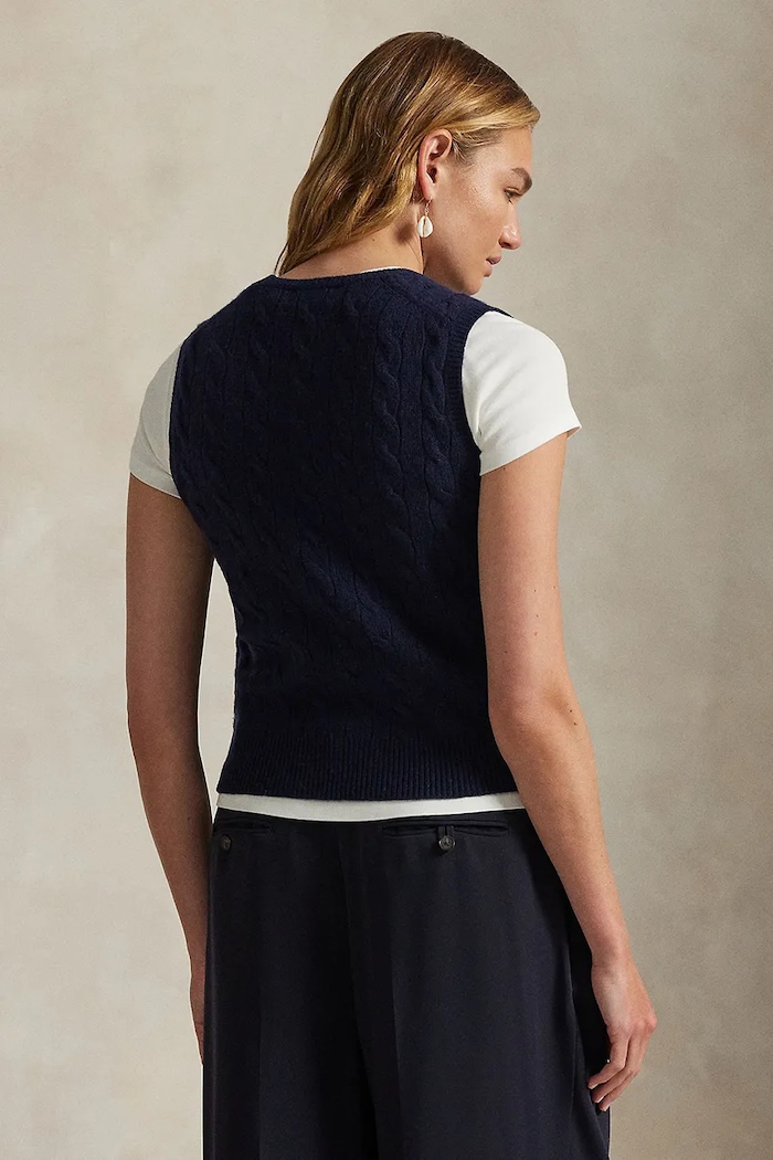 Κασμιρένιο γιλέκο Polo Ralph Lauren 211972134 σκούρο μπλε AW25