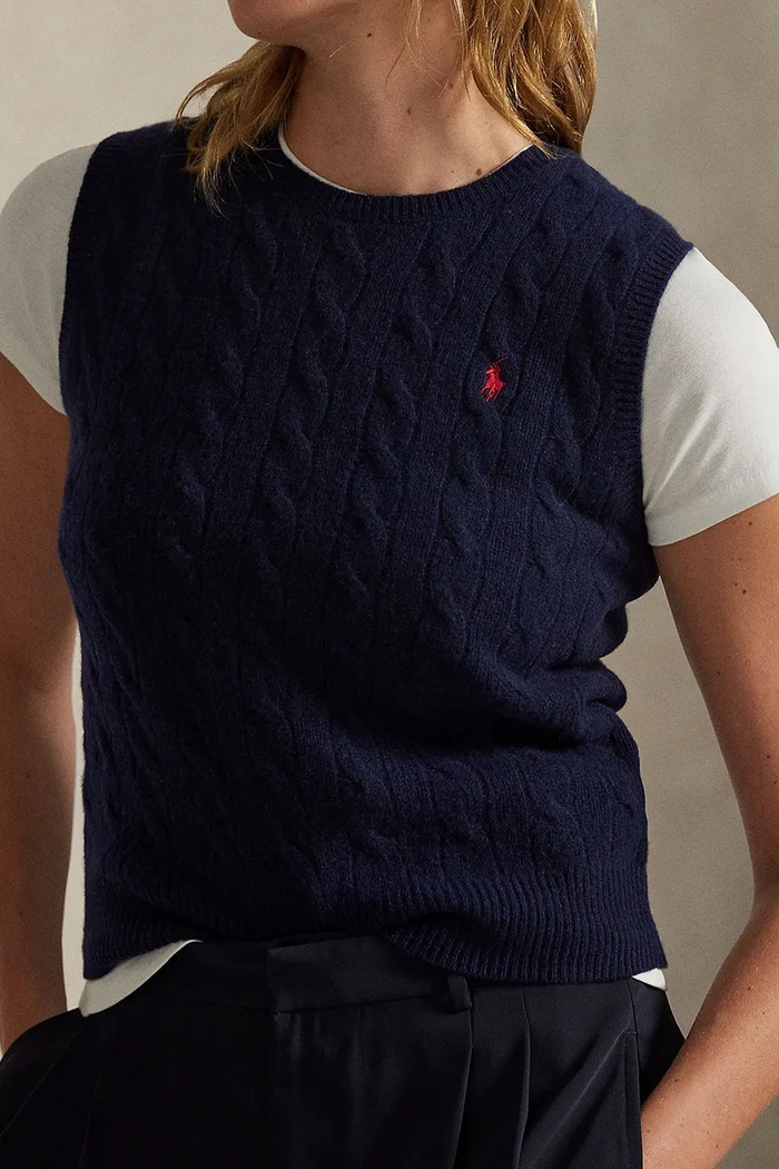 Κασμιρένιο γιλέκο Polo Ralph Lauren σκούρο μπλε 211972134