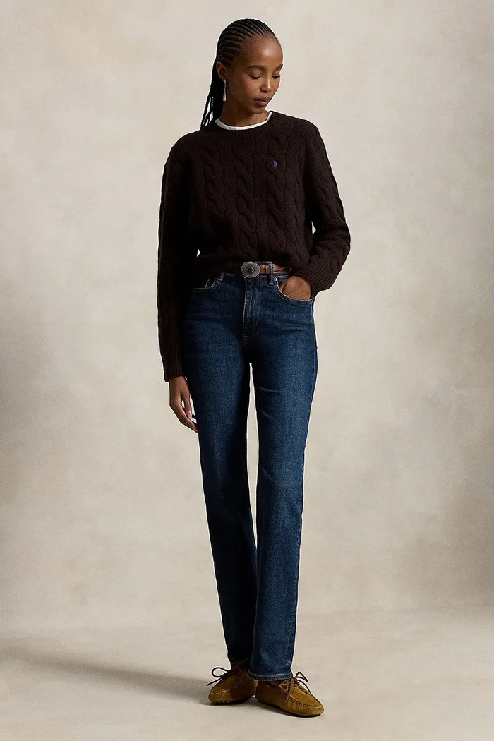 Odzież Polo Ralph Lauren sweter damski wełniany 211A91216 brązowy