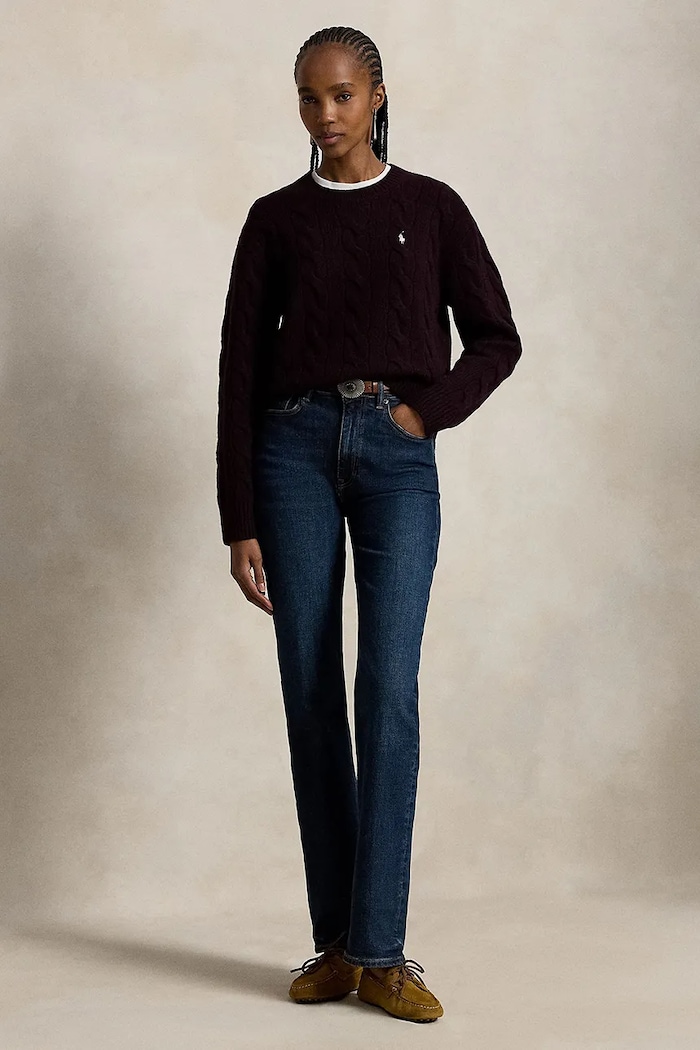 Odzież Polo Ralph Lauren sweter damski wełniany 211A91216 bordowy