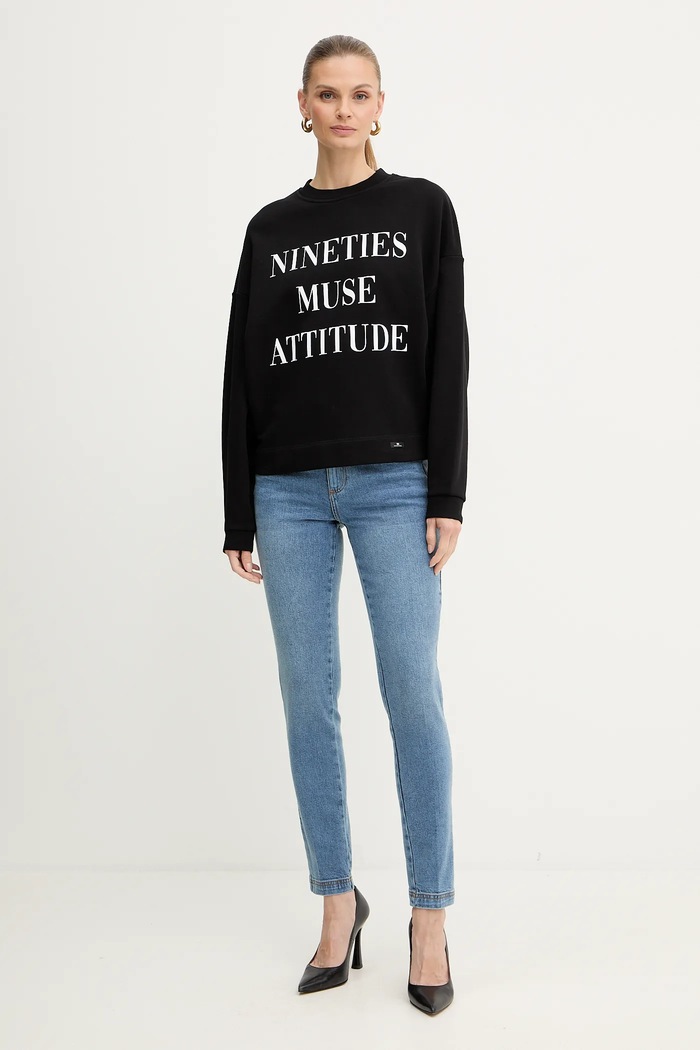 Bavlněná mikina Elisabetta Franchi MD01D56E2 černá AW25