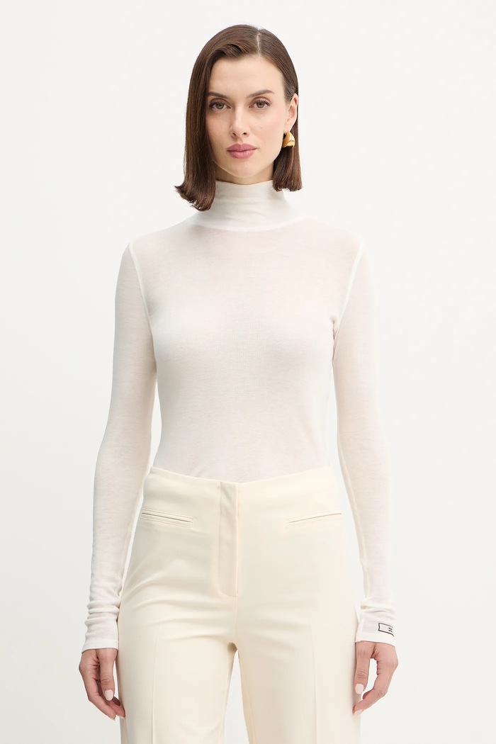 Elisabetta Franchi sweter z dodatkiem wełny zapinany beżowy MD61B56E2