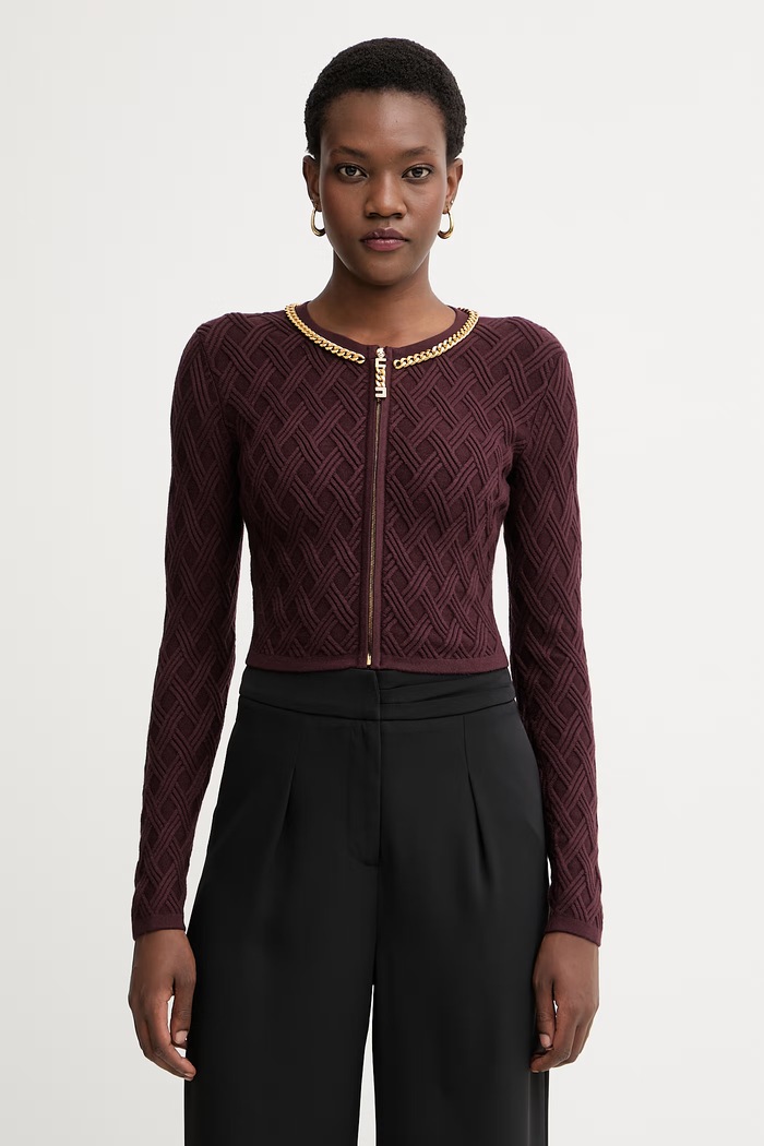 Elisabetta Franchi cardigan feminin cu vâscoză uni burgundia MK29B56E2