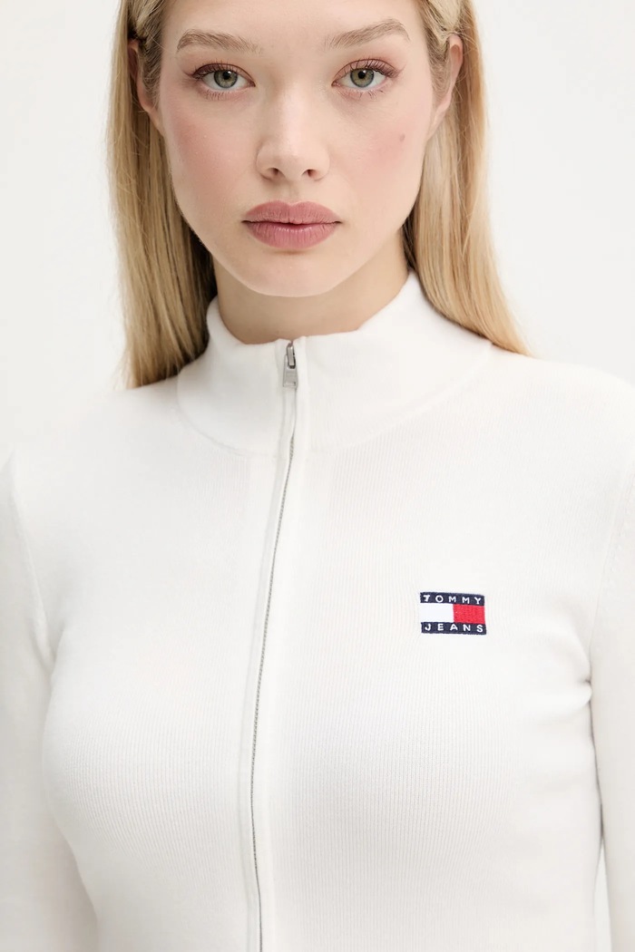 Πλεκτή ζακέτα Tommy Jeans λευκό DW0DW20967