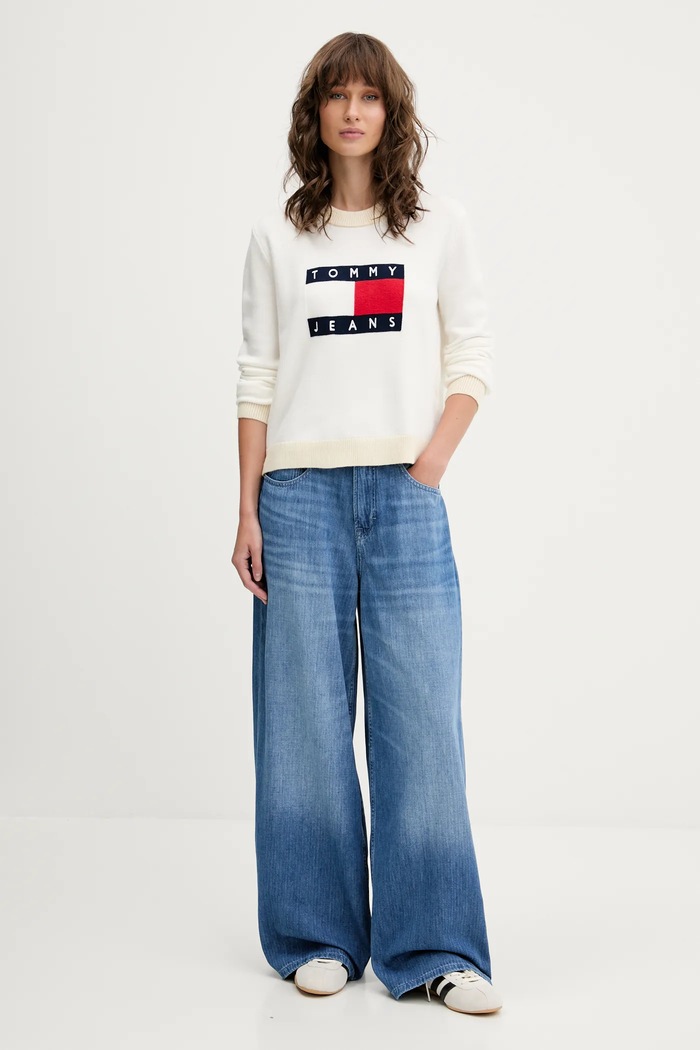 Tommy Jeans sweter DW0DW20970 beżowy AW25