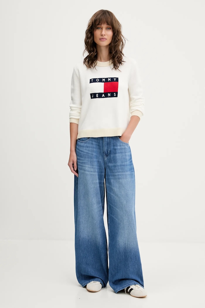 Tommy Jeans sweter DW0DW20970 beżowy AW25