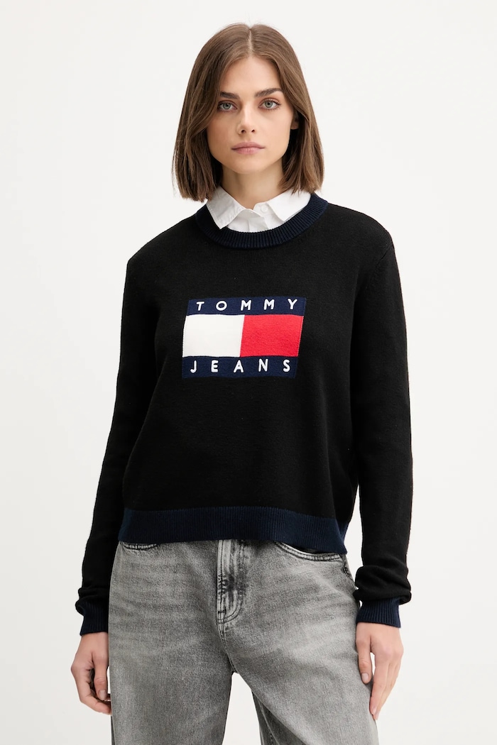 Sveter Tommy Jeans okrúhly čierna DW0DW20970