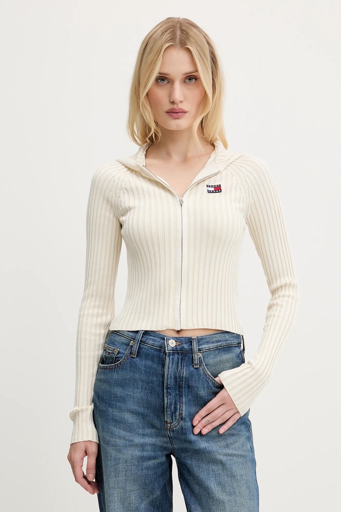 Kardigan Tommy Jeans nášivka béžová DW0DW20974