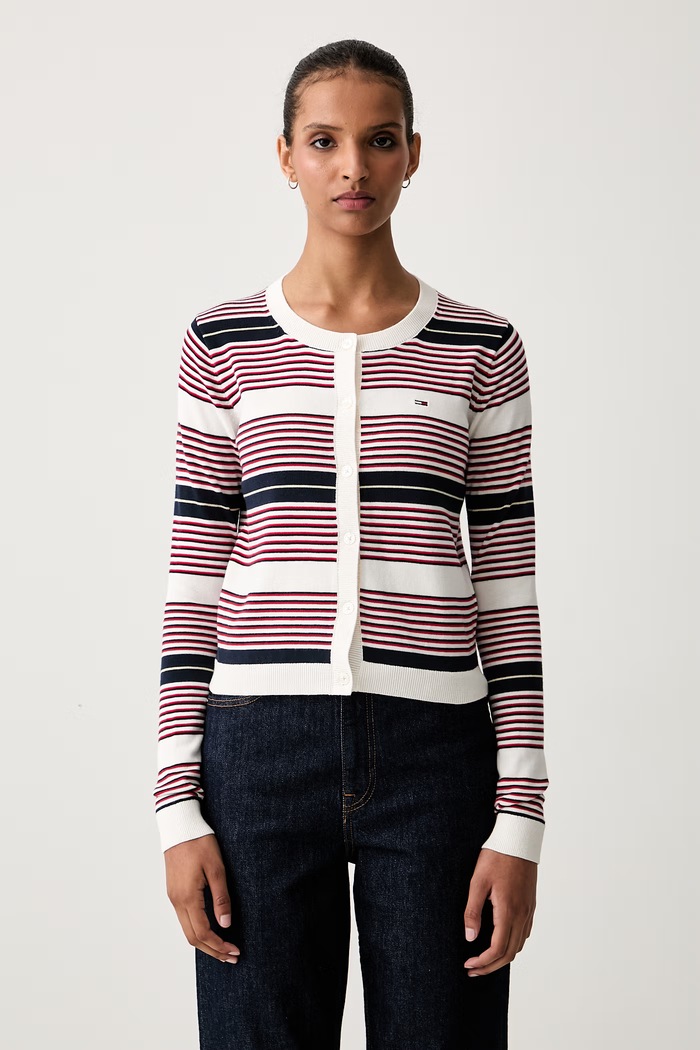 Tommy Jeans kardigan damski bawełniany beżowy DW0DW20976