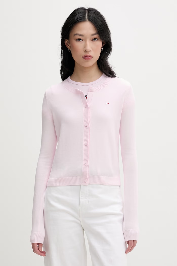 Tommy Jeans ζακέτα Γυναικεία βαμβακερή ροζ DW0DW20976