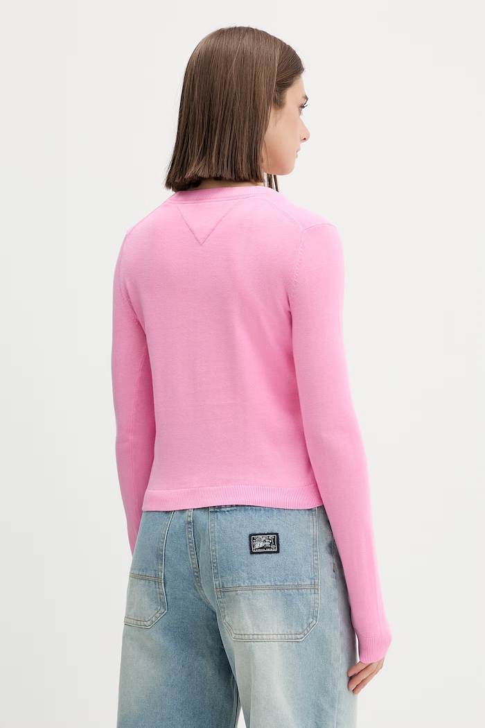 Ρούχα Tommy Jeans ζακέτα γυναικεία βαμβακερή DW0DW20976 ροζ