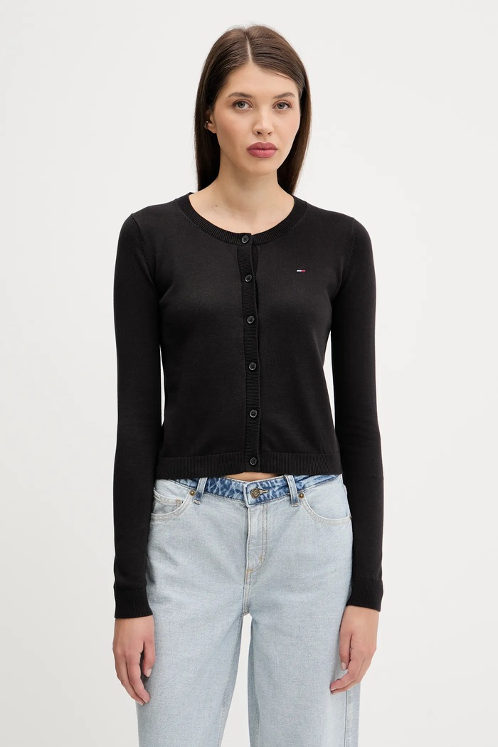 Tommy Jeans kardigan dámský bavlněný kulatý černá DW0DW20976