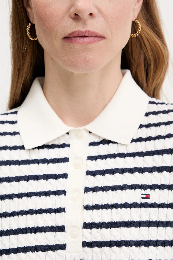 Tommy Hilfiger Πλεκτό μπλουζάκι πόλο γυναικείο βαμβακερό WW0WW41474 λευκό