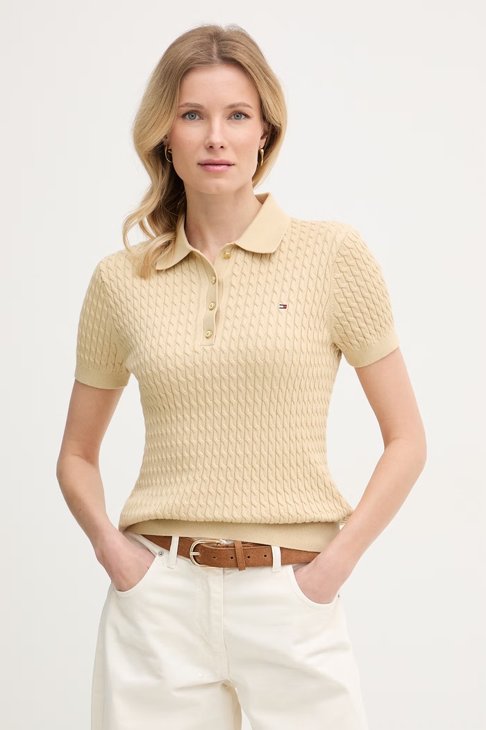 Tommy Hilfiger úpletové polo tričko dámske bavlnené béžová WW0WW41474
