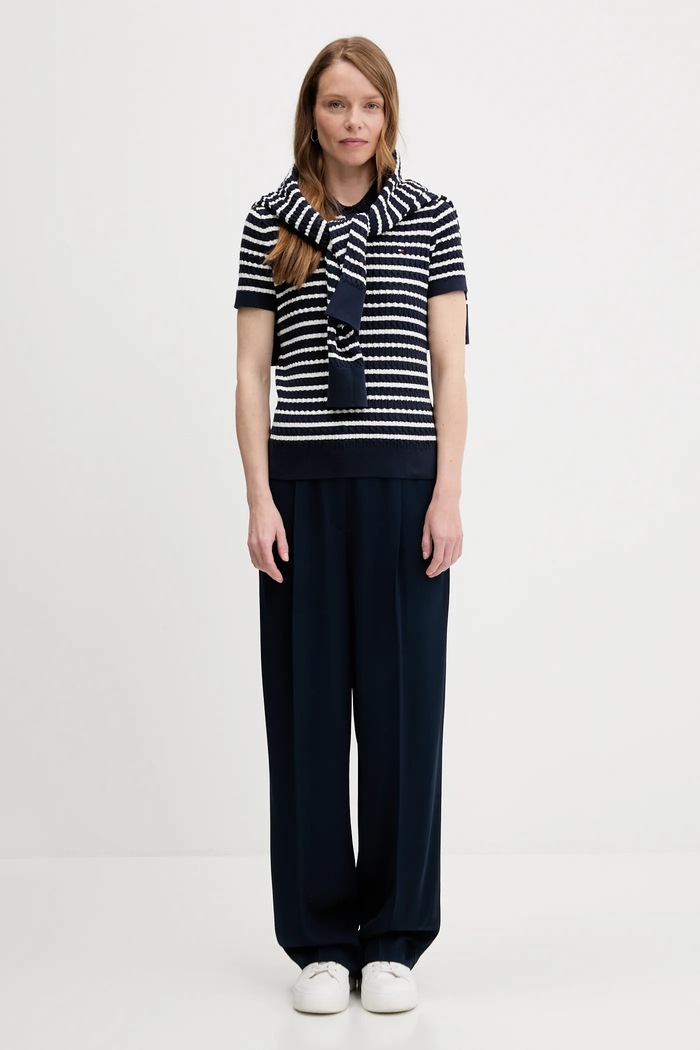 Tommy Hilfiger úpletové polo tričko dámske bavlnené WW0WW41474 tmavomodrá SS26