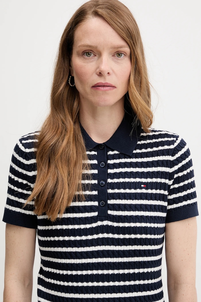 Tommy Hilfiger úpletové polo tričko dámske bavlnené tmavomodrá WW0WW41474