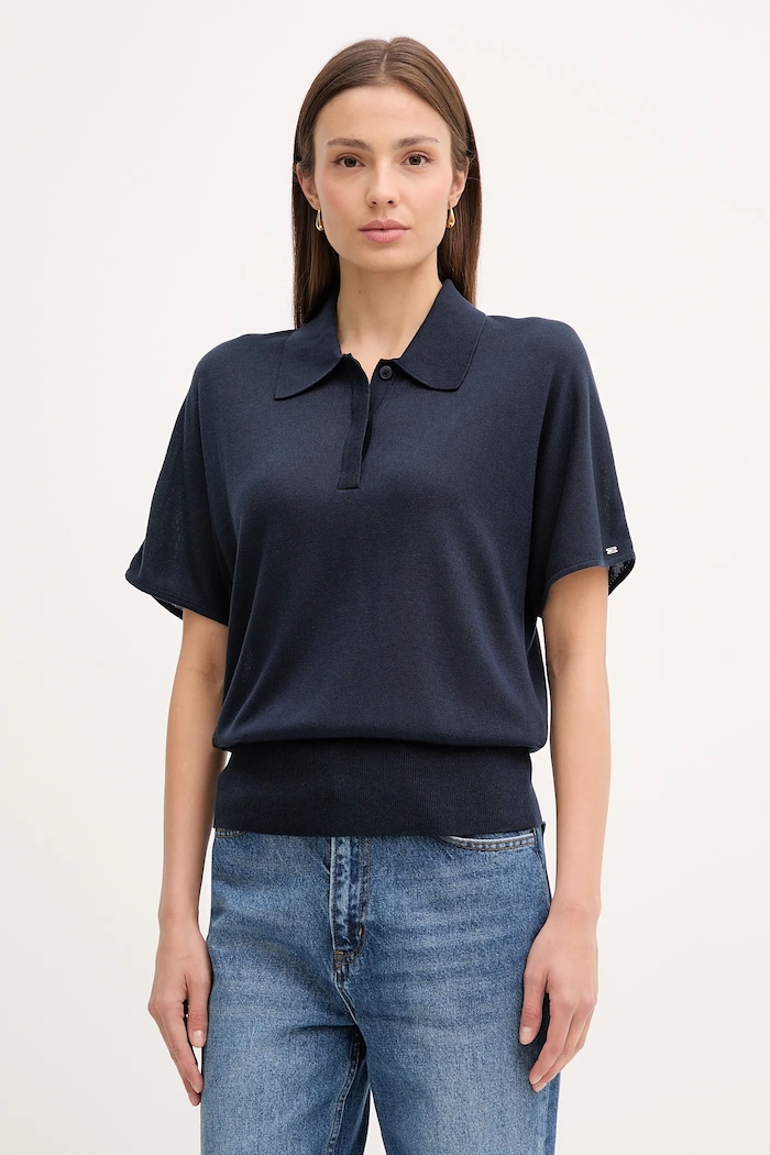 Tommy Hilfiger polo z domieszką jedwabiu pozostałe granatowy WW0WW45652