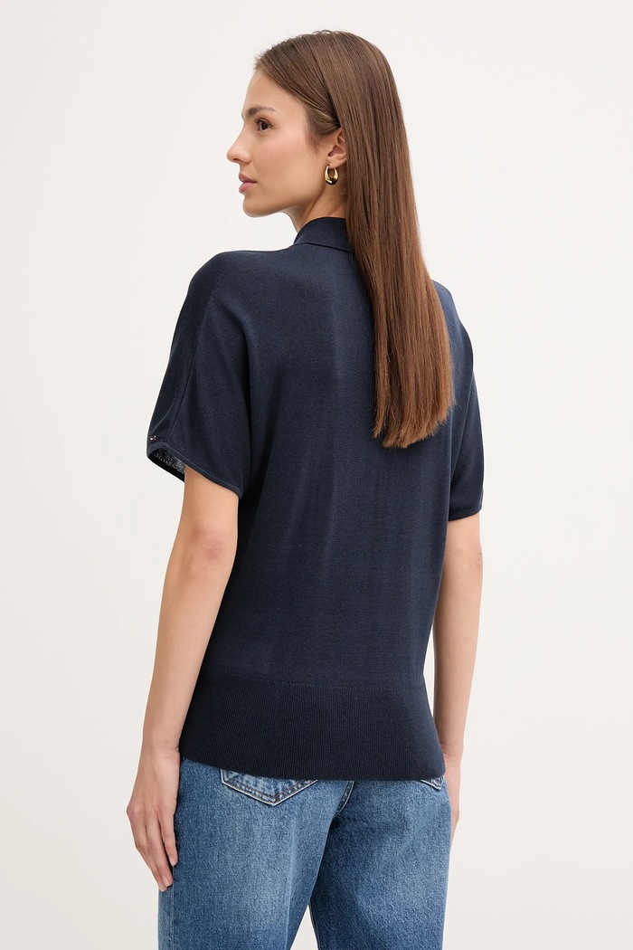 Odzież Tommy Hilfiger polo z domieszką jedwabiu WW0WW45652 granatowy
