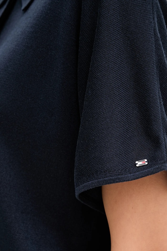 Tommy Hilfiger polo z domieszką jedwabiu WW0WW45652 granatowy