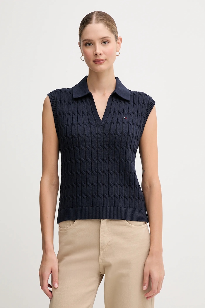 Tommy Hilfiger vestă din bumbac subtiri bleumarin WW0WW45655