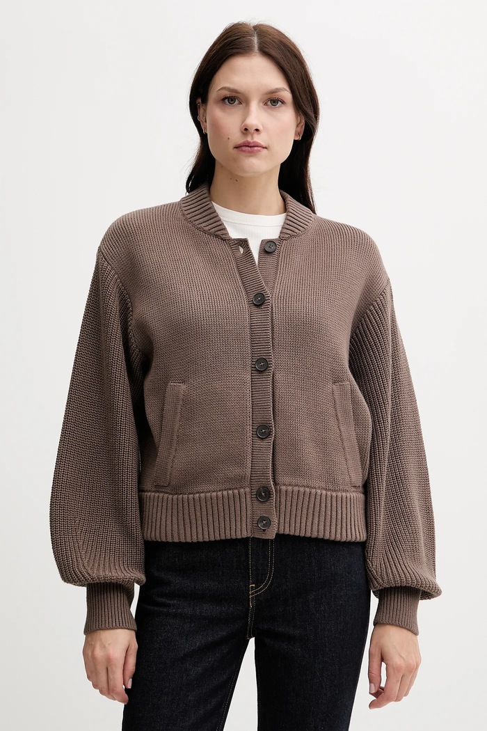Tommy Hilfiger pamut kardigán sima barna WW0WW45692