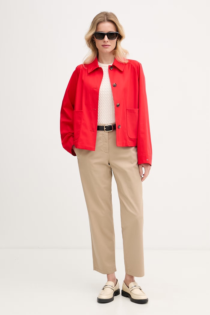 Tommy Hilfiger топ дамски от памук WW0WW45706 бежов SS26
