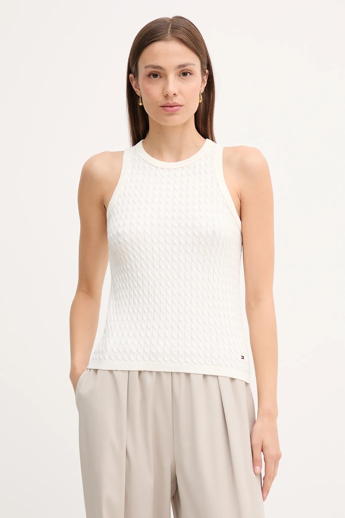 Tommy Hilfiger top dámsky bavlnený bavlna béžová WW0WW45706