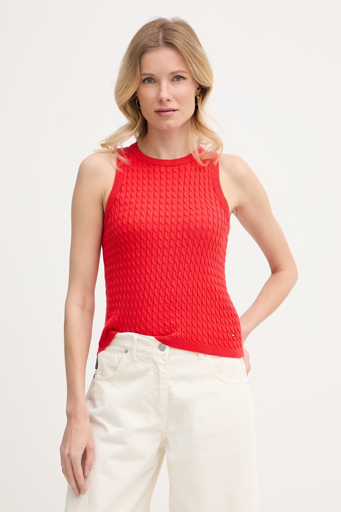 Tommy Hilfiger top femei din bumbac rosu WW0WW45706