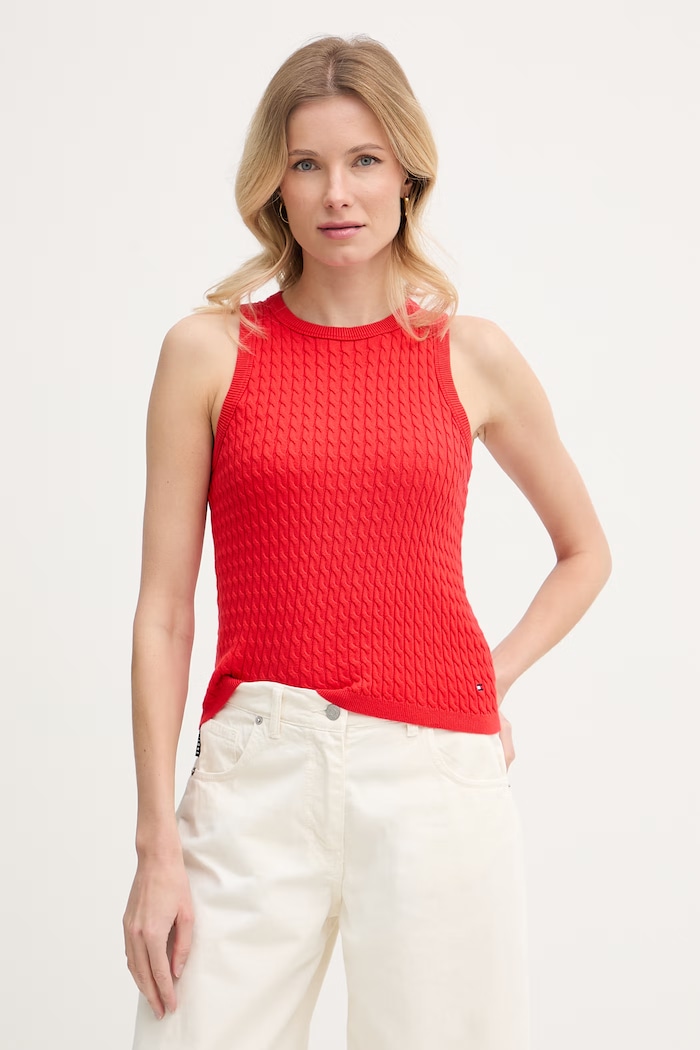 Tommy Hilfiger top femei din bumbac rosu WW0WW45706