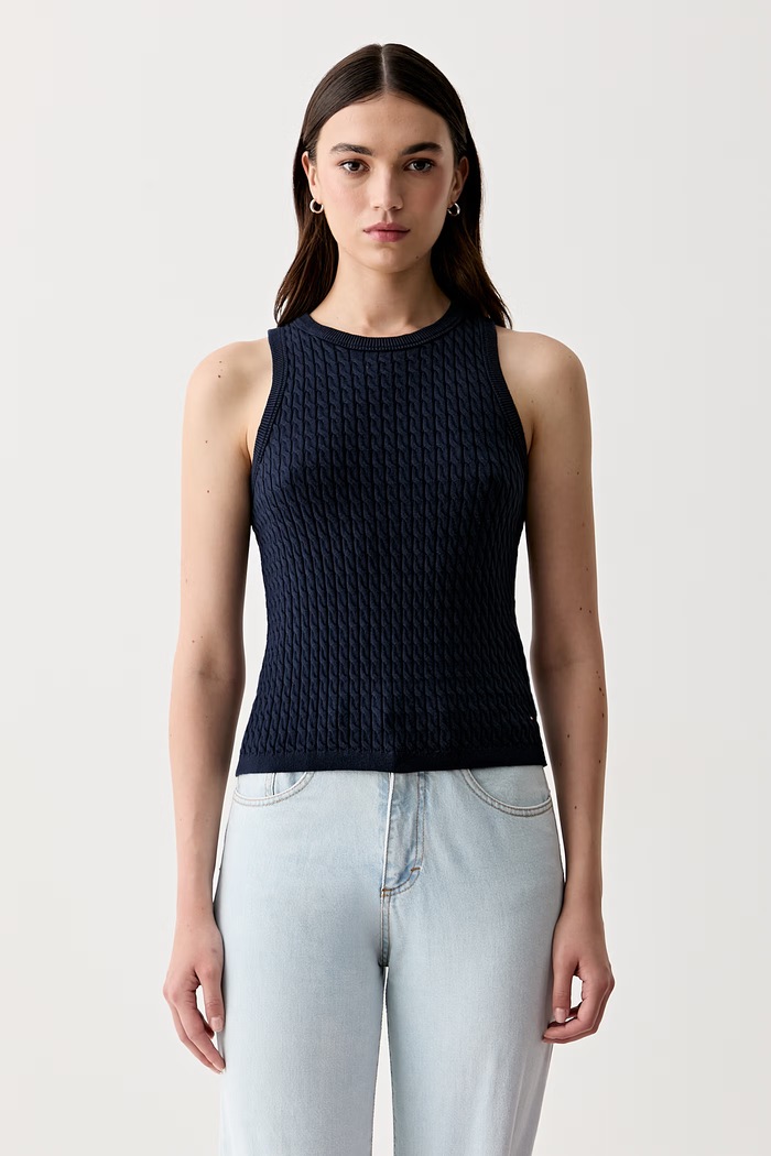Tommy Hilfiger Top dámsky bavlnený tmavomodrá WW0WW45706