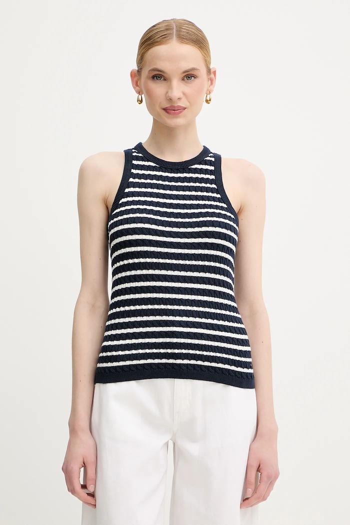 Tommy Hilfiger top feminin din bumbac grosime medie bleumarin WW0WW45706