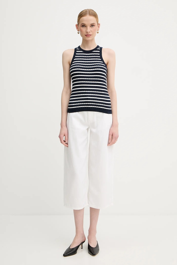 Tommy Hilfiger top feminin din bumbac WW0WW45706 bleumarin SS26