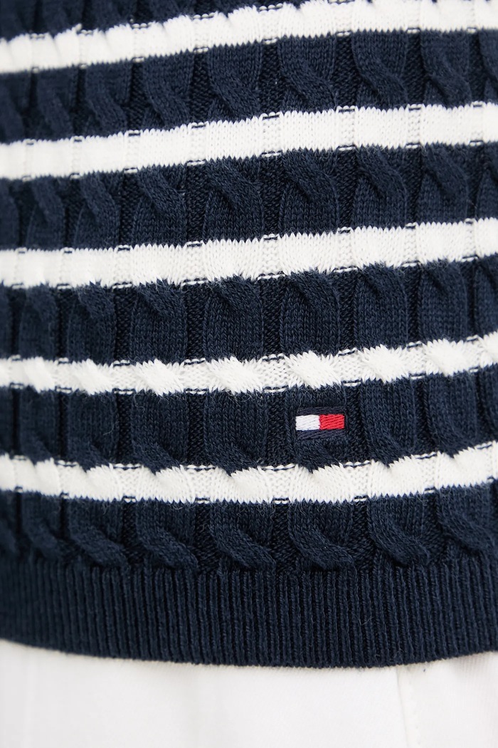 Tommy Hilfiger top feminin din bumbac WW0WW45706 bleumarin
