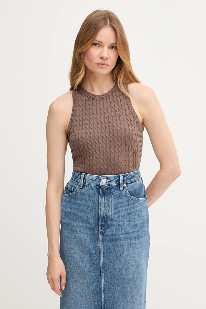 Tommy Hilfiger top dámsky bavlnený bavlna hnedá WW0WW45706