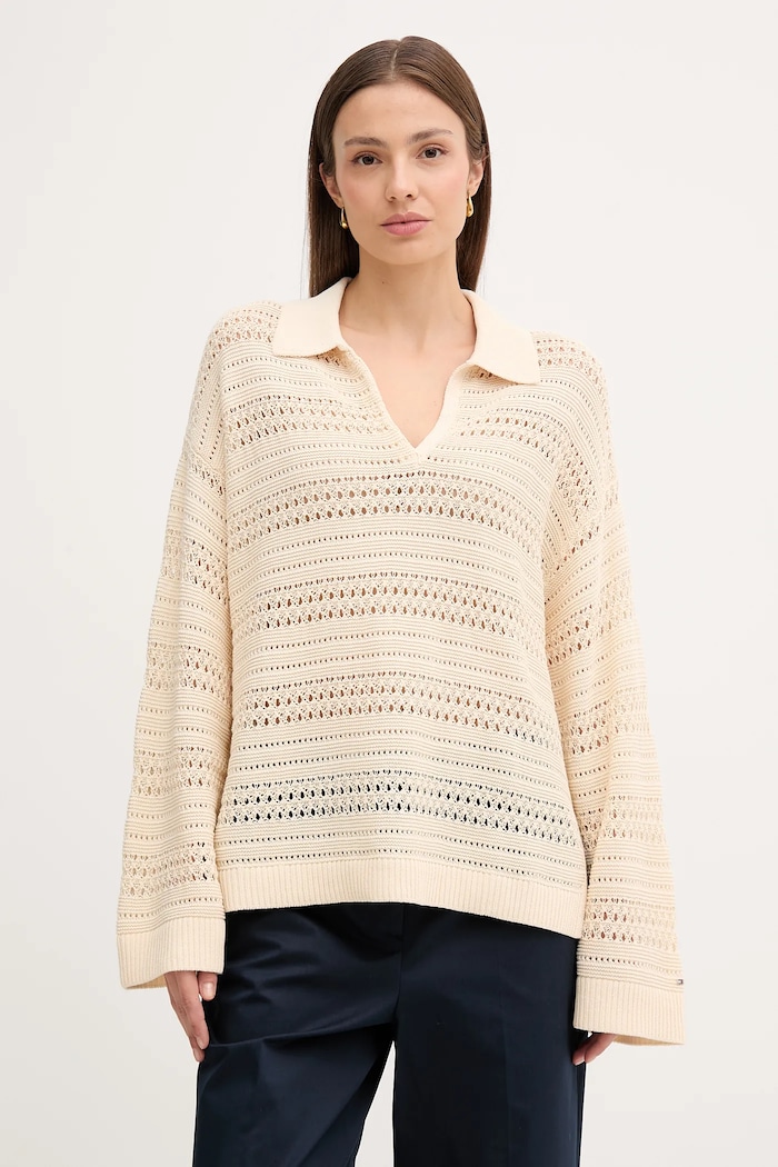 Tommy Hilfiger pulover subtiri bej WW0WW46524