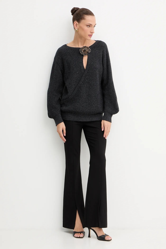 Simona Corsellini sweter z dodatkiem wełny A25CPMGG0401 szary AW25