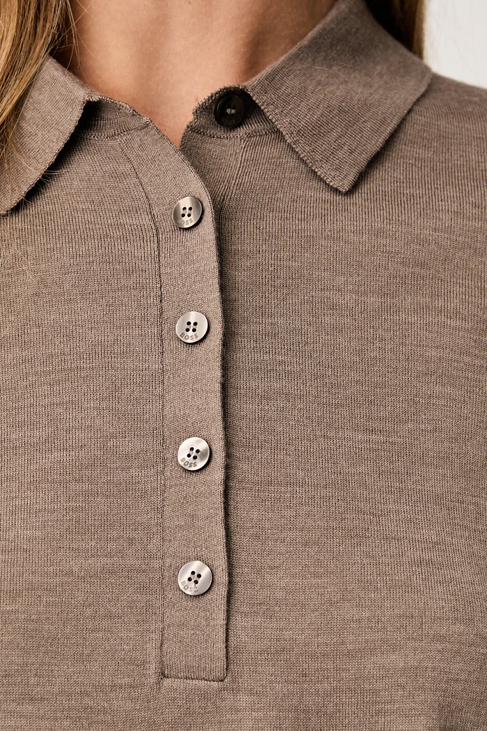 BOSS polo damskie wełniane Fidenka 50545015 brązowy