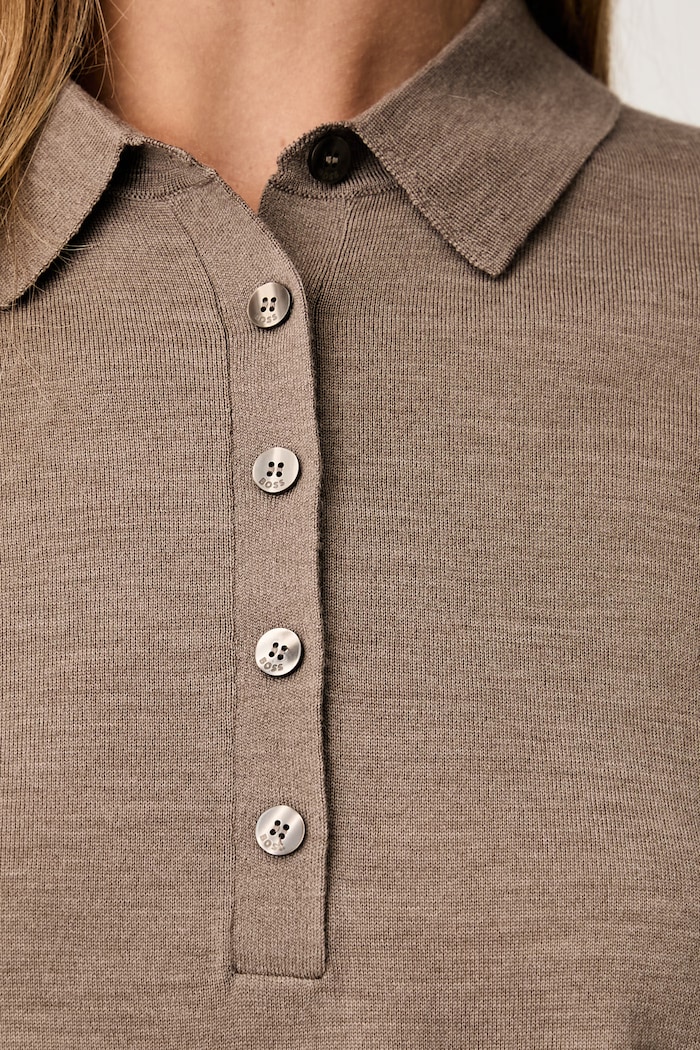 BOSS polo damskie wełniane Fidenka 50545015 brązowy